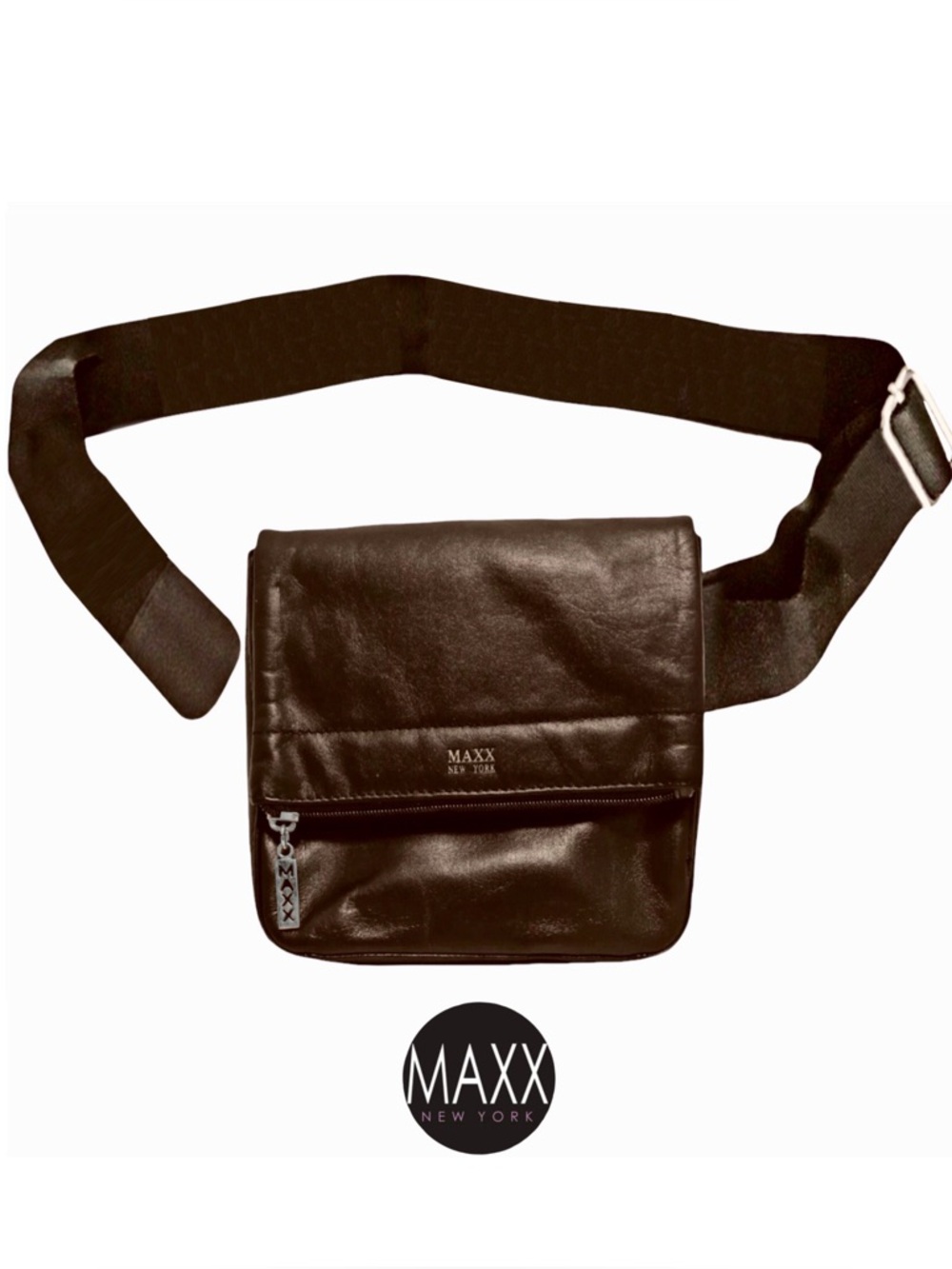MAXX New York Chocolate Brown Leather Adjustable Belt Bag Fanny Pack, NWOT